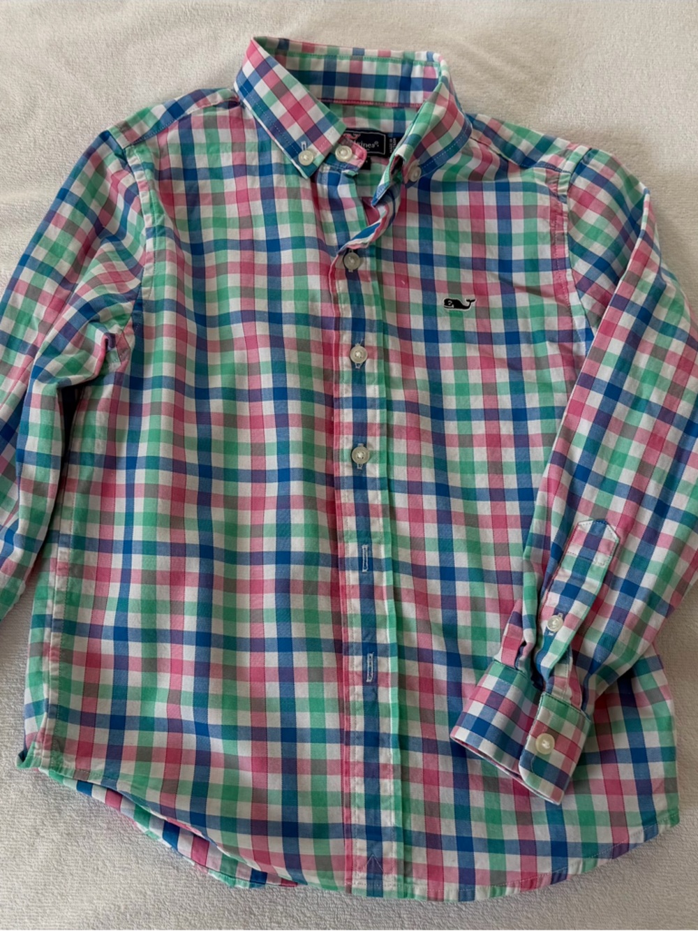 Vineyard Vines Boys Multicolor Check Button-Down Shirt — Blue, Green, Pink